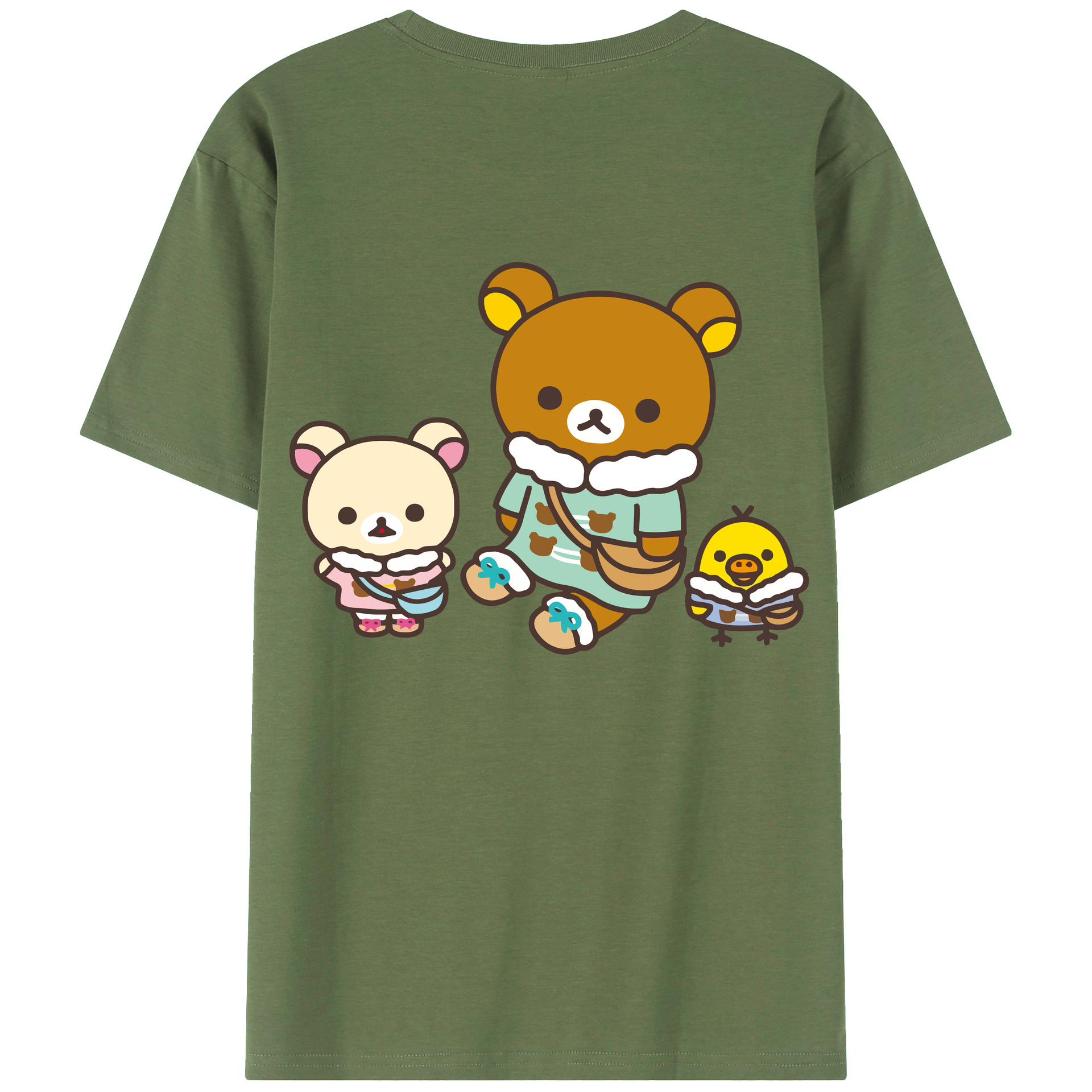 （画像用） リラックマ リラックマ キイロイトリ Rilakkuma Korilakkuma Kiiroitori 綿100％ メンズ半袖Tシャツ（バックプリント） 通気性